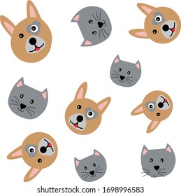 Cute cat and dog head, vector illustration