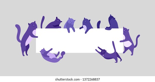 Cute cat and dog holding blank sign