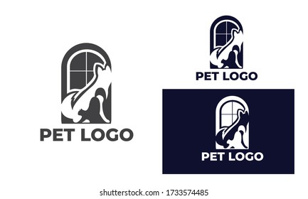 cute cat and dog Logo can also for pet logo, home pet, pet shop, dog care, cat care, cat lover, veterinary in design with full color, black and white color,eps 10 vector
