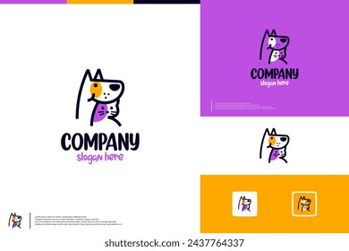 cute cat and dog logo , friendly pet , logo design template.