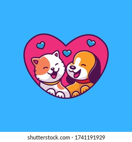 Cute Cat Dog Love Vector Icon Stock Vector (Royalty Free) 1741191926