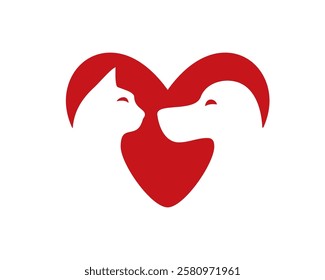 Cute Cat And Dog With Love Vector Icon Illustration. Animal Icon Negative Space