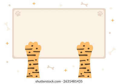 Cute cat or dog Paws Holding Blank Message Sign. Animal paws Holding Up Sign