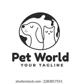 Cute cat and dog pets design inspiration abstract globe map background. Design Concept, Creative Symbol, Icon