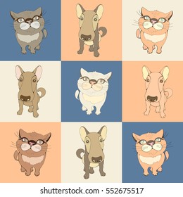 Cute cat and dog seamless pattern. 