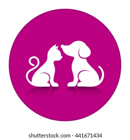 Cute cat and dog silhouettes inside round button