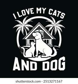 Cute cat and dog t shirt design.