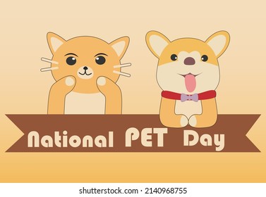 Cute Cat and Dog Vector Suitable for National Pet Day United States Celebration