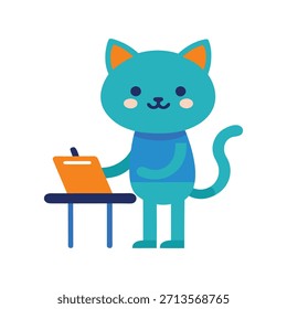 Gato lindo haciendo análisis financiero con gráfico de barras en la oficina, demostrando habilidades mientras agrega encanto juguetón a las Ilustraciones vectoriales modernas profesionales.