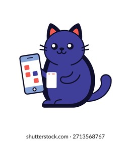 Gato lindo que hace trabajo en equipo de la oficina con tres gatitos Pequeños, colaborando eficientemente mientras que agrega encanto juguetón a las Ilustraciones vectoriales profesionales de la oficina.