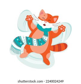 Cute cat doing snow angel flat icon Outdoor activity