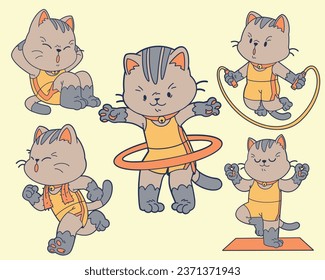 Cute cat doing workout cartoon illustration