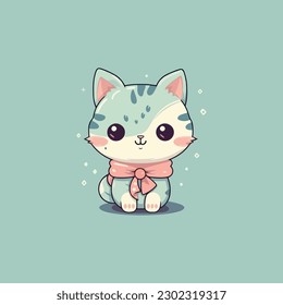 cute cat doll logo mascot. for a children's clothing store. modern flat color. pastel colors