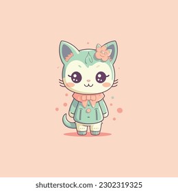 cute cat doll logo mascot. for a children's clothing store. modern flat color. pastel colors