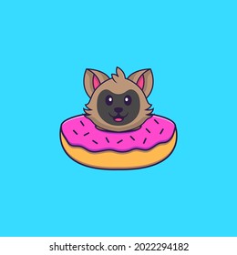 Cute cat with a donut on his neck. Animal cartoon concept isolated. Can used for t-shirt, greeting card, invitation card or mascot.