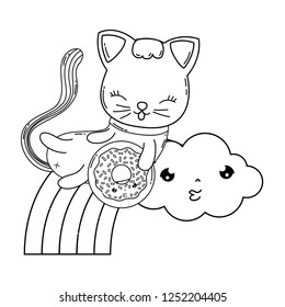 cute cat with donut in rainbow