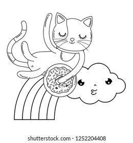 cute cat with donut in rainbow