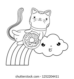 cute cat with donut in rainbow