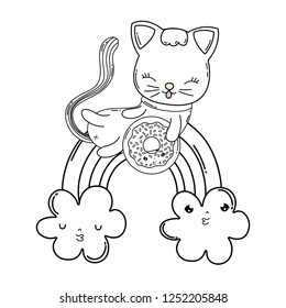 cute cat with donut in rainbow