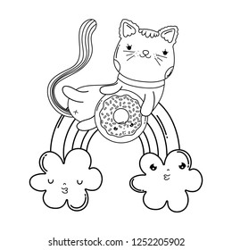 cute cat with donut in rainbow