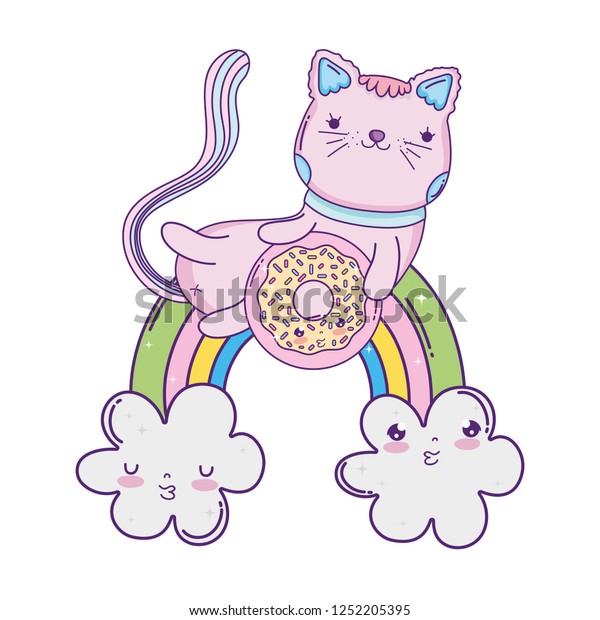 Cute Cat Donut Rainbow Stock Vector Royalty Free 1252205395 Shutterstock 2016