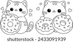 The cute cat with donuts coloring page