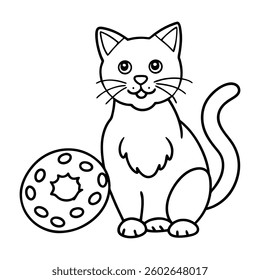 cute cat with donuts  vector silhouette  with while Background art