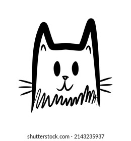 Cute cat doodle black icon flat vector design.