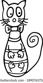 Cute Cat Doodle für Karten, Plakate, Aufkleber und Designs in süßem kindlichem Stil. Schwarz einzeln auf weißem Hintergrund. Handgezeichnete Vektorgrafik.