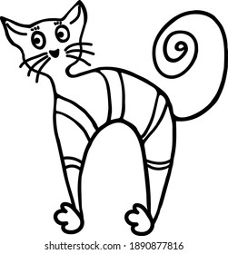 Cute cat doodle for cards, posters, stickers and designs in cute childish style. Black isolated on white background. Hand drawn vector illustration.