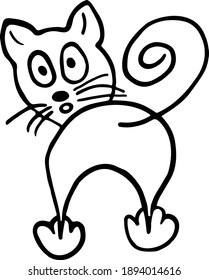 Cute cat doodle for cards, posters, stickers and designs in cute childish style. Black isolated on white background. Hand drawn vector illustration.
