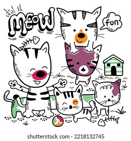 cute cat doodle design funny animal cartoon