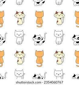 Cute cat Doodle handgezeichnet Cartoon nahtlose Muster Hintergrund für Tapete, Illustration, Dekoration, Hintergrund, Umhüllung, Notiz