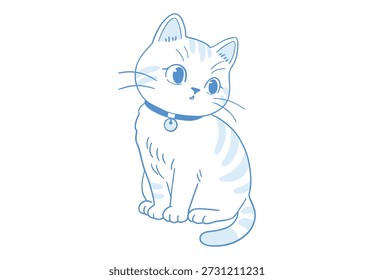Gato lindo doodle con carácter gatito atigrado dibujado a mano con collar y decoración de arte de campana