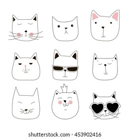 Cute cat doodle series  cat avatars  Cats sketch line style icons  Flat cat animals  cat logo  cats set  Pets character cats handmade to print cat T  shirts  Vector illustration cats