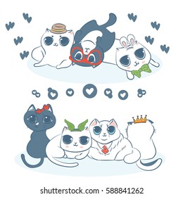 Cute cat doodle set