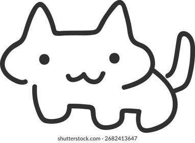 Cute Cat Doodle in Simple Line Art Style