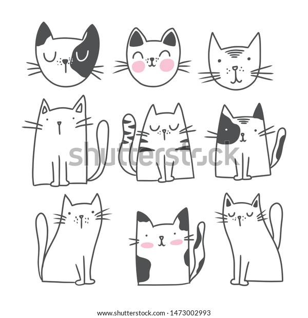 Cute Cat Doodle Style Illustrations Set Stock Vector (Royalty Free ...