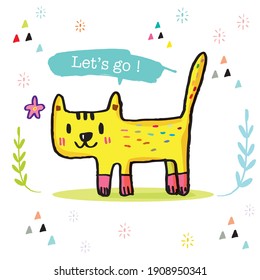 Cute cat doodle vector design, Cat hand drawn doodle cartoon, cat vector illustration for print, web, mobile and infographics isolated on white background.