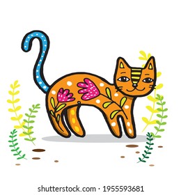 Cute cat doodle vector design. Cat hand drawn doodle cartoon. cat vector illustration for print.