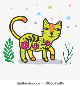 Cute cat doodle vector design. Cat hand drawn doodle cartoon. cat vector illustration for print.