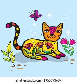 Cute cat doodle vector design. Cat hand drawn doodle cartoon. cat vector illustration for print.