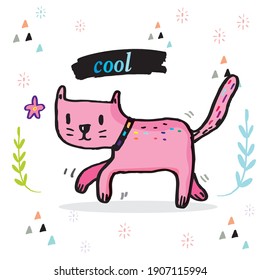 Cute cat doodle vector design,Cat hand drawn doodle cartoon,cat vector illustration for print, web, mobile and infographics isolated on white background.