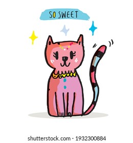 Cute cat doodle vector design,Cat hand drawn doodle cartoon,cat vector illustration for print, web, mobile and infographics isolated on white background.