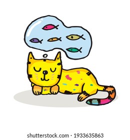 Cute cat doodle vector design,Cat hand drawn doodle cartoon,cat vector illustration for print, web, mobile and infographics isolated on white background.Vector illustration design for fashion fabrics