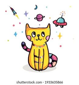 Cute cat doodle vector design,Cat hand drawn doodle cartoon,cat vector illustration for print, web, mobile and infographics isolated on white background.Vector illustration design for fashion fabrics