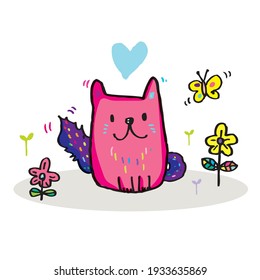 Cute cat doodle vector design,Cat hand drawn doodle cartoon,cat vector illustration for print, web, mobile and infographics isolated on white background.Vector illustration design for fashion fabrics