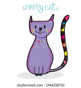 Cute cat doodle vector design,Cat hand drawn doodle cartoon,cat vector illustration for print, web, mobile and infographics isolated on white background.