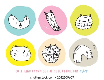  Cute cat doodle Vektordesign, Katzenhandgezeichneter Doodle Cartoon, Katzenvektorgrafik für Druck, Web, Mobil und Infografiken einzeln auf weißem Hintergrund.
