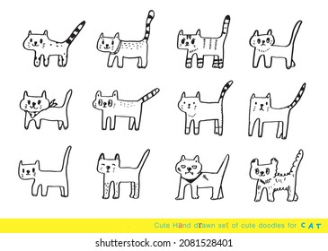 Cute cat doodle vector design,Cat hand drawn doodle cartoon,cat vector illustration for print, web, mobile and infographics isolated on white background.
